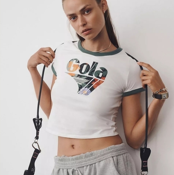 Anthropologie x Gola Graphic Ringer Baby Tee in Ivory and Green NWT - Picture 4 of 16